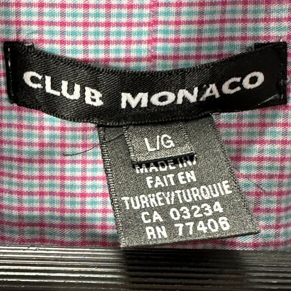 Club Monaco Shirt Mens Large Button Up Red Plaid Cotton Blend Long Sleeve - Picture 4 of 7